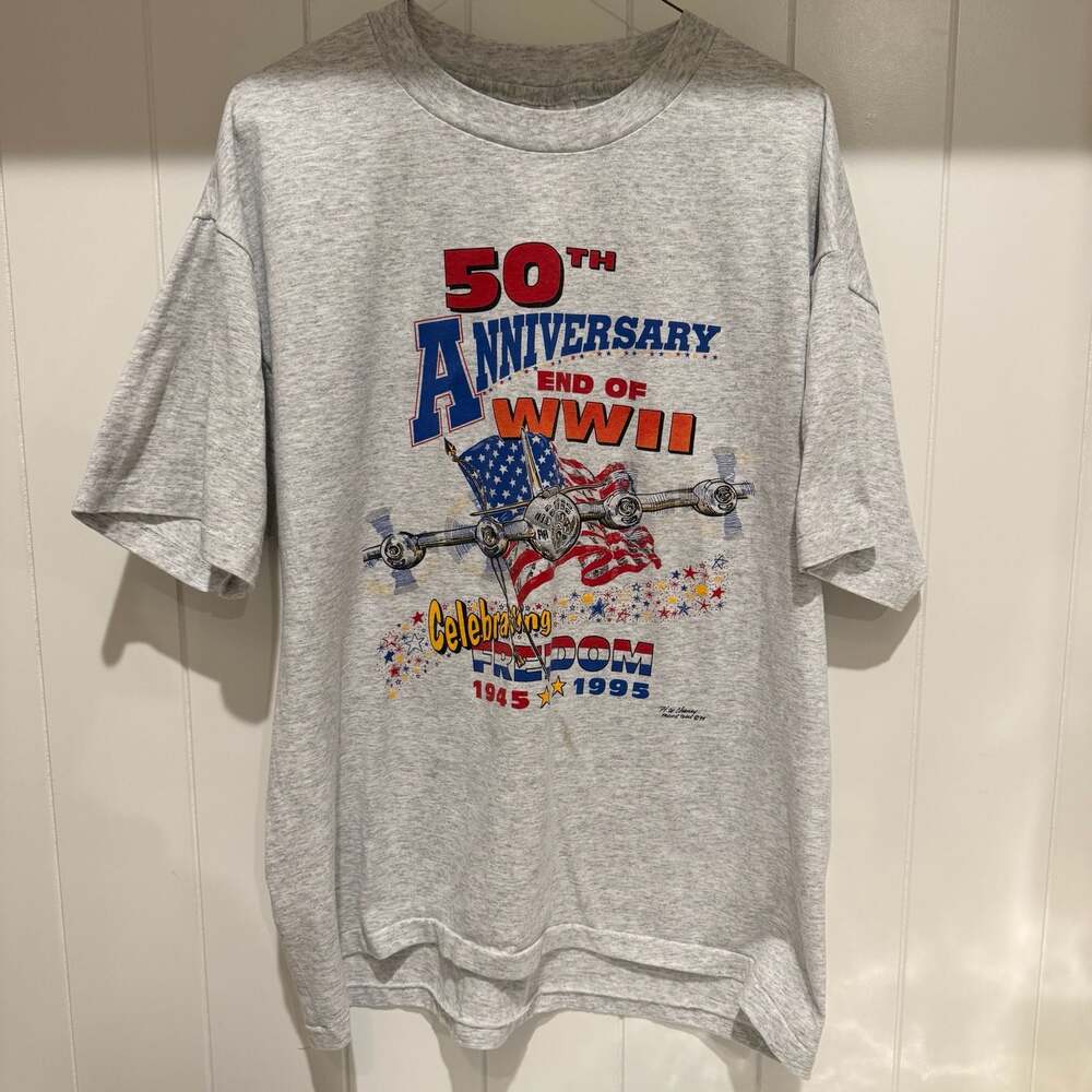 Vintage 1995 50th Anniversary End Of WWII Graphic T-Shirt Hanes Heavyweight XL